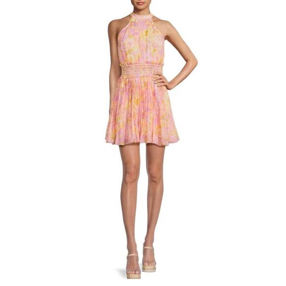NWT Rococo Sand Faye Floral Pleated Mini Fit & Flare Dress - Lilac - Small - Picture 1 of 14